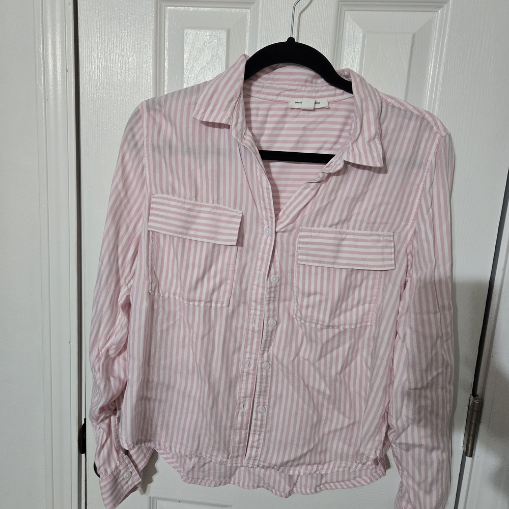 beachlunchlounge Pink Striped Button Down Shirt